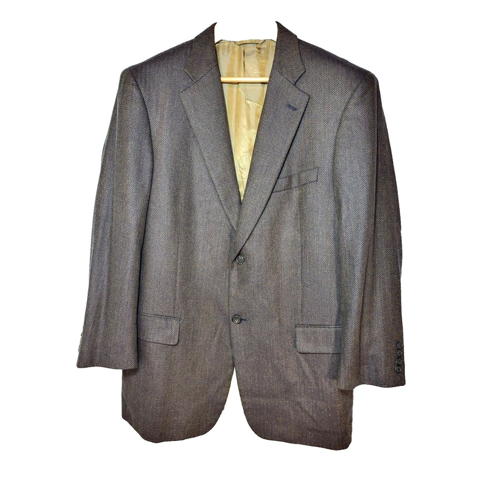Ibiza Argo Silk Wool Blue‎ Gold Herringbone 2 Button Single Breasted Blazer 42R
